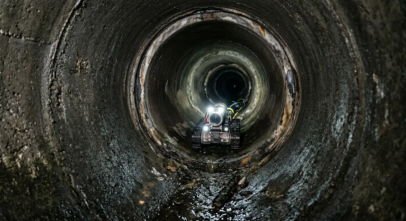 Robotic sewer camera inspecting pipe interior for Drain Snake Service in Mead